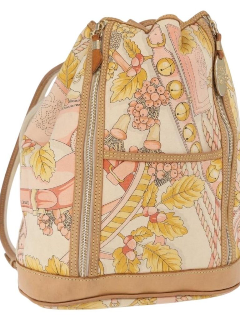 Loewe Backpack Canvas Leather Beige Gold Auth Ba8695